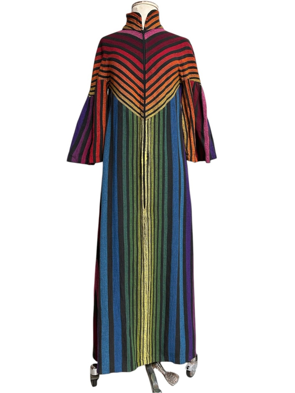 70s vintage Rikma rainbow caftan dress hippie boho bell sleeve relaxed maxi